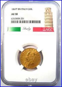 Gold 1867 Italy Vittorio Emanuele II 20 Lire Gold Coin G20L Certified NGC AU58
