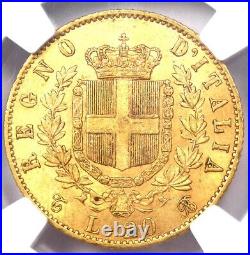 Gold 1869 Italy Vittorio Emanuele II 20 Lire Gold Coin G20L Certified NGC AU58