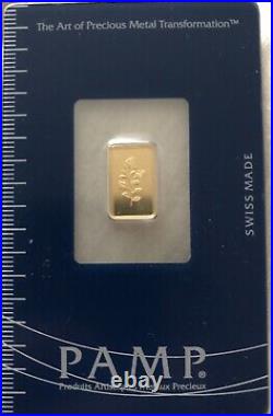 Gold Bar PAMP 1 Gram 24k Gold- (Au 999.9) Certified and Sealed- Rosa