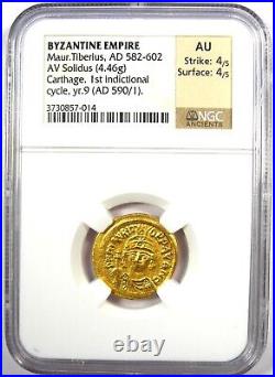 Gold Maurice Tiberius AV Solidus Gold Byzantine Coin 582 AD Certified NGC AU