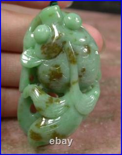 Green Red 100% Natural A Jade jadeite pendant Certified Gold Fish Coin 358227