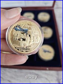 History of Aviation Gold-plated Coloured 12 Coin Medalion Set Certified & Boxed