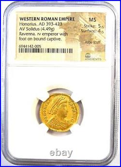 Honorius AV Solidus Gold Coin 393-423 AD Certified NGC MS (UNC) + 5/5 Strike