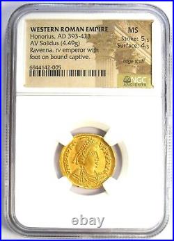 Honorius AV Solidus Gold Coin 393-423 AD Certified NGC MS (UNC) + 5/5 Strike