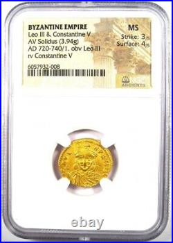 Leo III and Constantine V AV Solidus Gold Coin 720-740 AD Certified NGC MS UNC