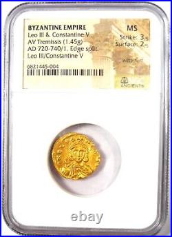 Leo III and Constantine V AV Tremissis Gold Coin 720 AD Certified NGC MS UNC