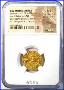 Leontius AV Solidus Gold Christian Coin 695-698 AD Certified NGC MS (UNC)