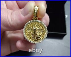 Men's Gold 925 Silver Liberty Coin 2ct GRA Certified Moissanite Pendant