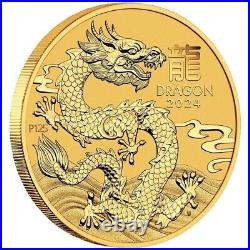 Perth Mint 1/20 Oz 24Kt 9999 Gold 2024 Year of the Dragon Bullion Coin