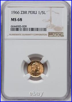 Peru Republic 1966 Zbr 1/5 Libra Gold Coin, Superb Gem, Ngc Certified Ms68