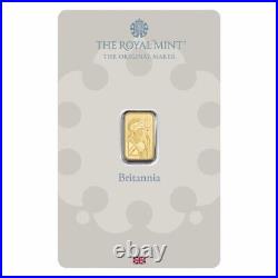 Royal Mint Britannia Minted 1 Gram 9999 Solid Gold Tablet Certified Investor Bar