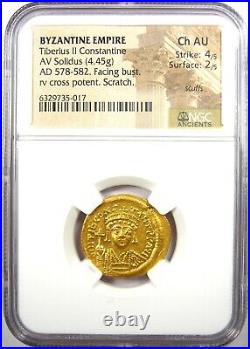 Tiberius II Constantine AV Solidus Gold Coin 578-582 AD. Certified NGC Choice AU
