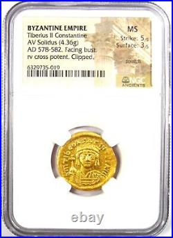 Tiberius II Constantine AV Solidus Gold Coin 578-582 AD Certified NGC MS (UNC)